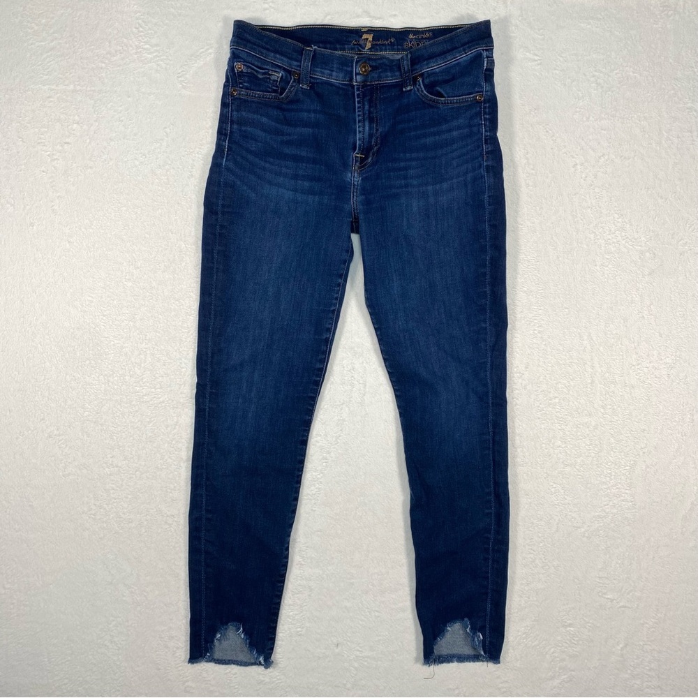 7 For All Mankind Blue Skinny Jeans Distressed Ankle